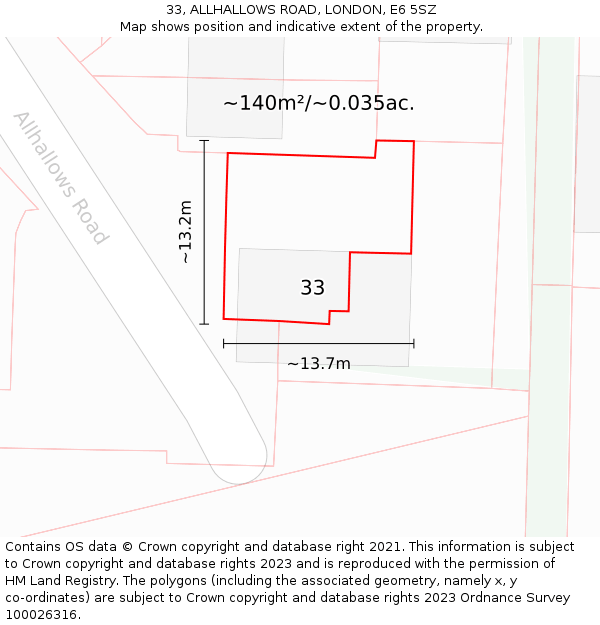 33, ALLHALLOWS ROAD, LONDON, E6 5SZ: Plot and title map