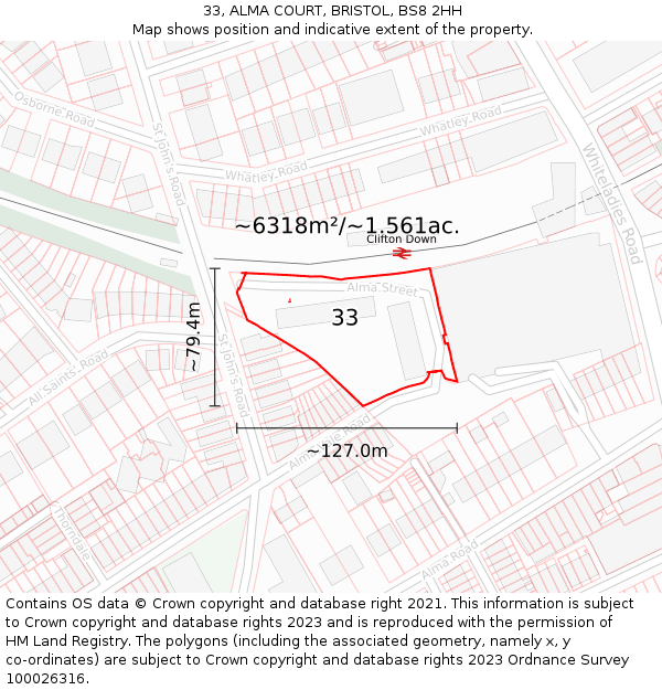 33, ALMA COURT, BRISTOL, BS8 2HH: Plot and title map