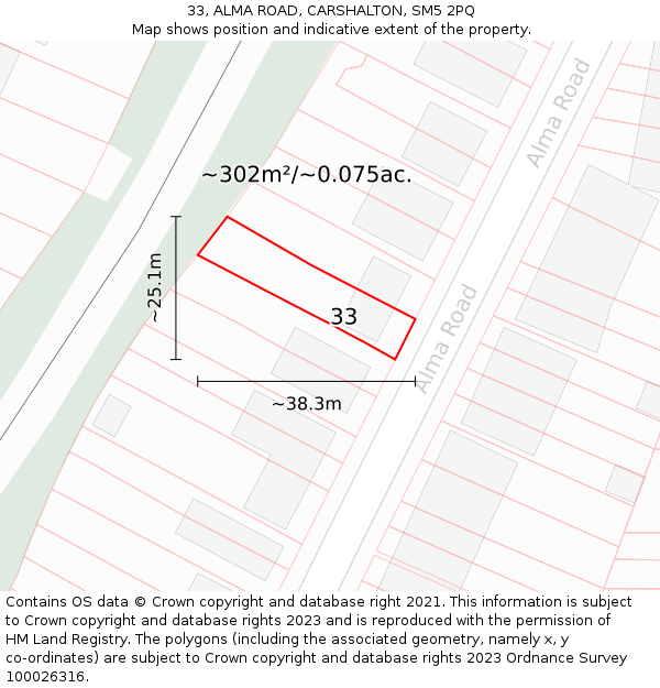 33, ALMA ROAD, CARSHALTON, SM5 2PQ: Plot and title map