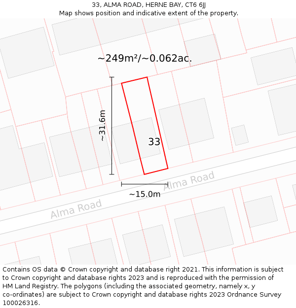 33, ALMA ROAD, HERNE BAY, CT6 6JJ: Plot and title map
