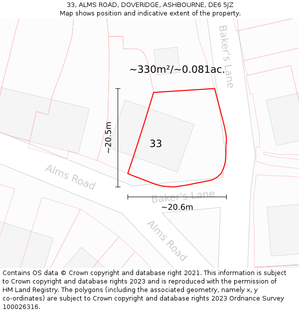 33, ALMS ROAD, DOVERIDGE, ASHBOURNE, DE6 5JZ: Plot and title map