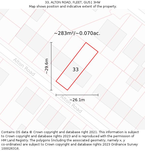33, ALTON ROAD, FLEET, GU51 3HW: Plot and title map