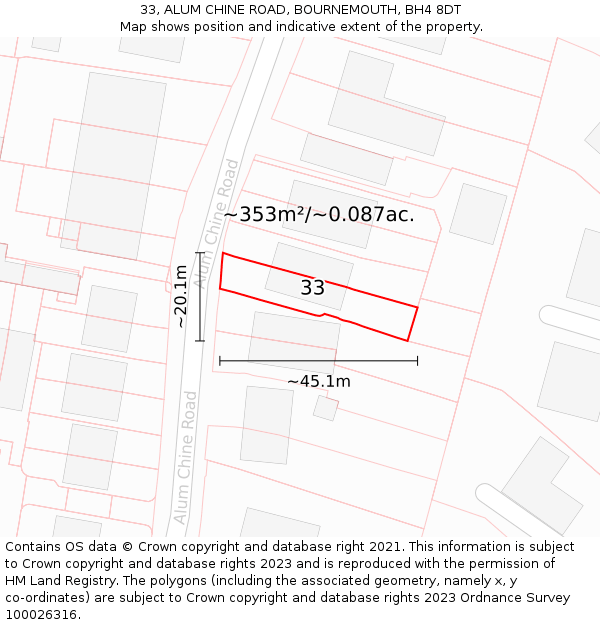 33, ALUM CHINE ROAD, BOURNEMOUTH, BH4 8DT: Plot and title map
