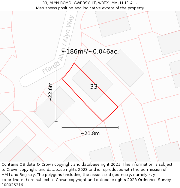 33, ALYN ROAD, GWERSYLLT, WREXHAM, LL11 4HU: Plot and title map