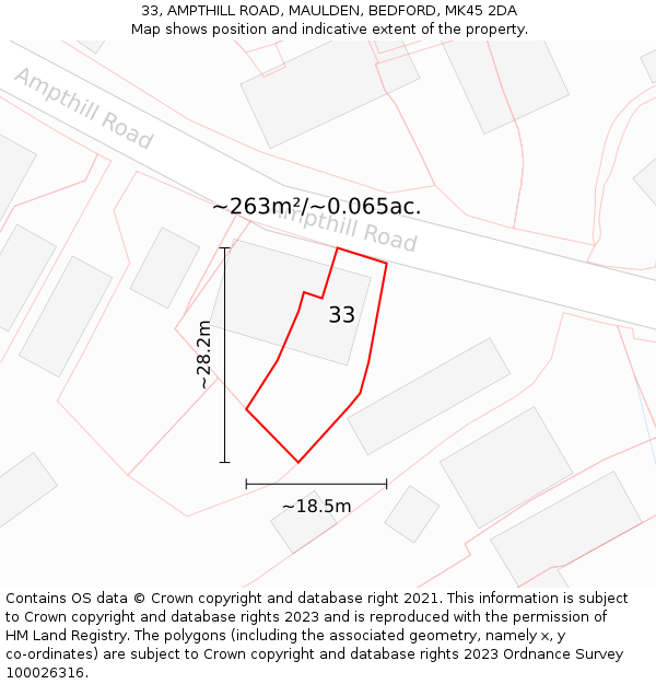 33, AMPTHILL ROAD, MAULDEN, BEDFORD, MK45 2DA: Plot and title map