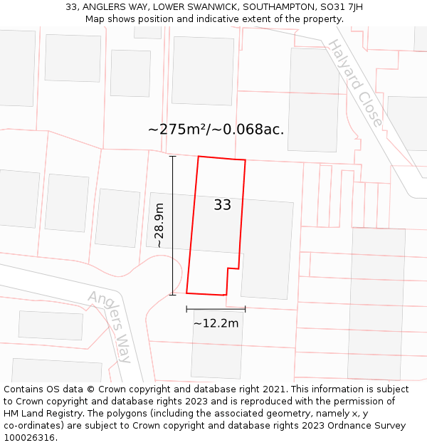 33, ANGLERS WAY, LOWER SWANWICK, SOUTHAMPTON, SO31 7JH: Plot and title map