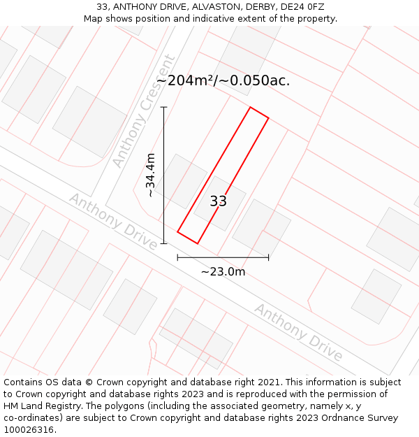 33, ANTHONY DRIVE, ALVASTON, DERBY, DE24 0FZ: Plot and title map