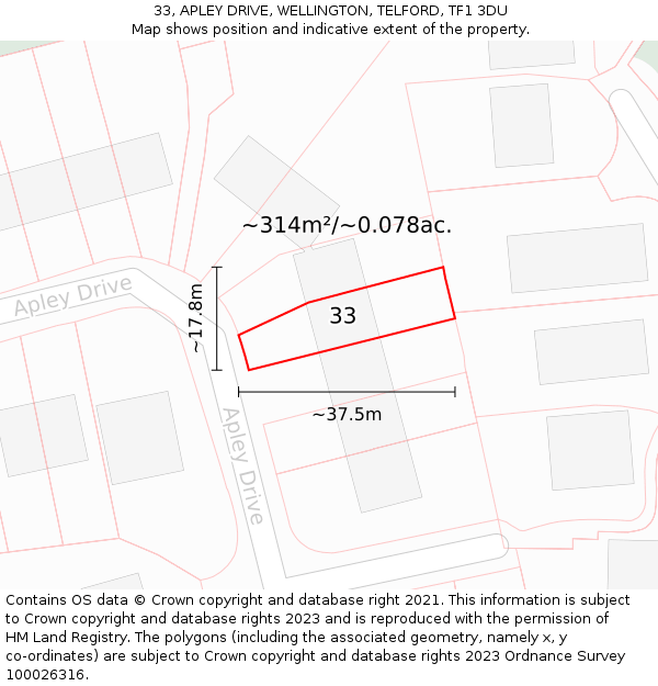 33, APLEY DRIVE, WELLINGTON, TELFORD, TF1 3DU: Plot and title map