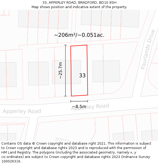33, APPERLEY ROAD, BRADFORD, BD10 9SH: Plot and title map
