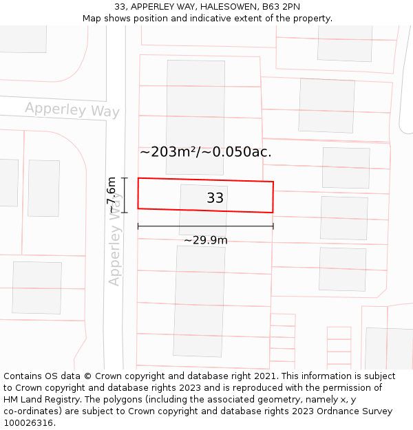 33, APPERLEY WAY, HALESOWEN, B63 2PN: Plot and title map