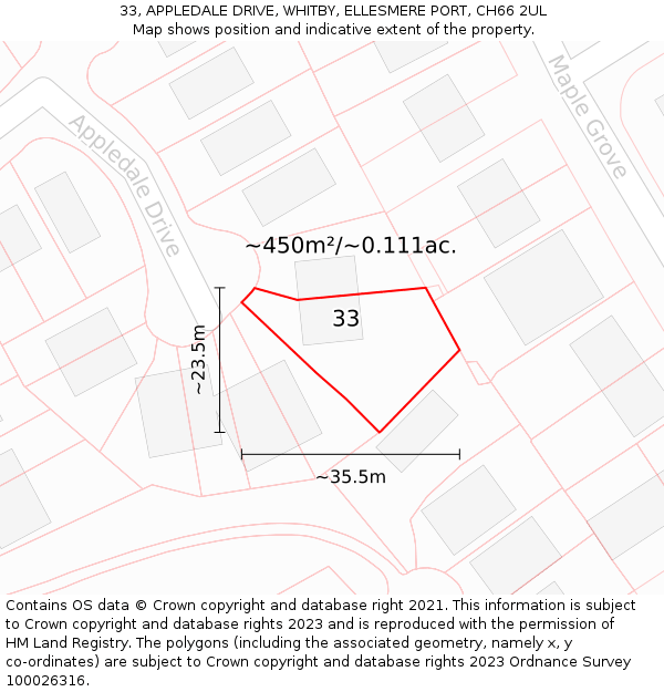 33, APPLEDALE DRIVE, WHITBY, ELLESMERE PORT, CH66 2UL: Plot and title map