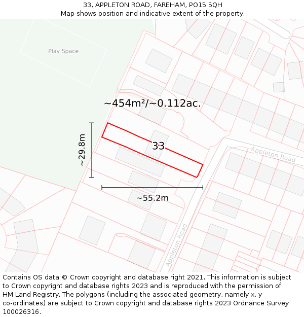 33, APPLETON ROAD, FAREHAM, PO15 5QH: Plot and title map