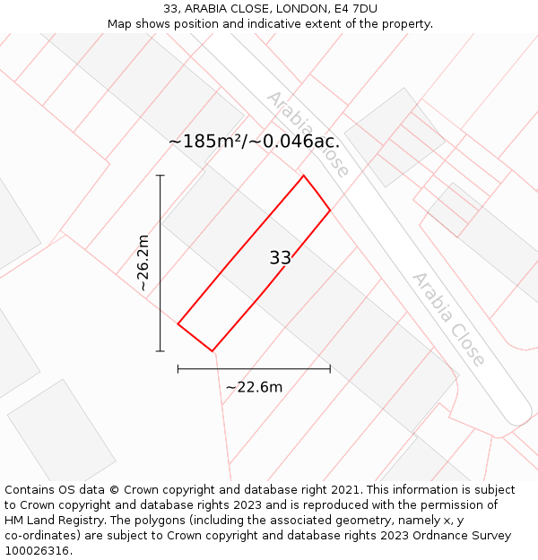 33, ARABIA CLOSE, LONDON, E4 7DU: Plot and title map