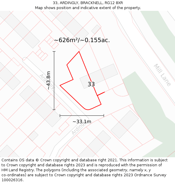33, ARDINGLY, BRACKNELL, RG12 8XR: Plot and title map
