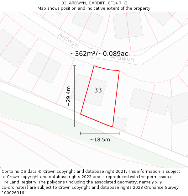 33, ARDWYN, CARDIFF, CF14 7HB: Plot and title map
