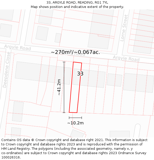 33, ARGYLE ROAD, READING, RG1 7YL: Plot and title map