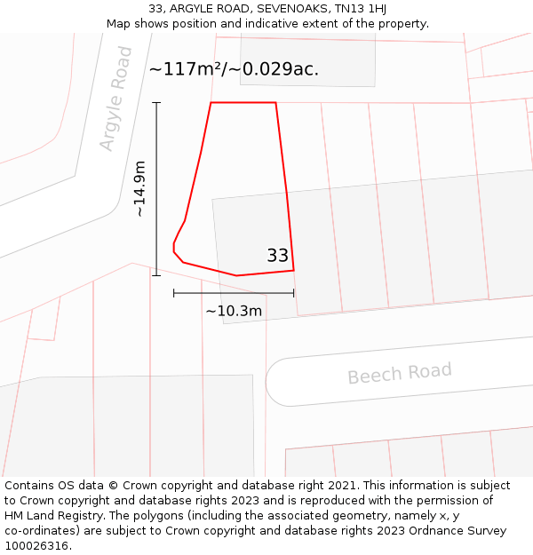 33, ARGYLE ROAD, SEVENOAKS, TN13 1HJ: Plot and title map