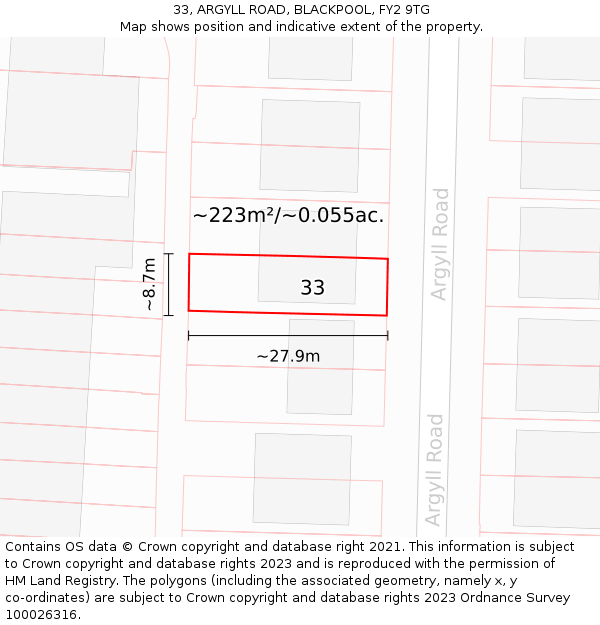33, ARGYLL ROAD, BLACKPOOL, FY2 9TG: Plot and title map
