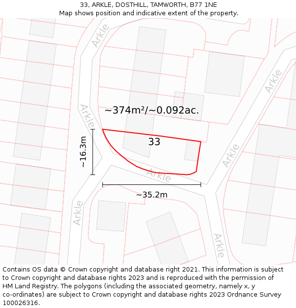 33, ARKLE, DOSTHILL, TAMWORTH, B77 1NE: Plot and title map