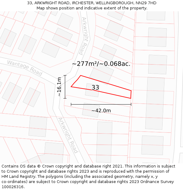 33, ARKWRIGHT ROAD, IRCHESTER, WELLINGBOROUGH, NN29 7HD: Plot and title map