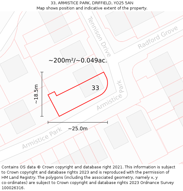33, ARMISTICE PARK, DRIFFIELD, YO25 5AN: Plot and title map
