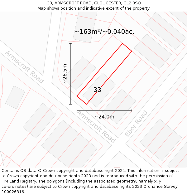 33, ARMSCROFT ROAD, GLOUCESTER, GL2 0SQ: Plot and title map
