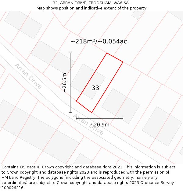 33, ARRAN DRIVE, FRODSHAM, WA6 6AL: Plot and title map
