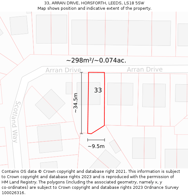 33, ARRAN DRIVE, HORSFORTH, LEEDS, LS18 5SW: Plot and title map