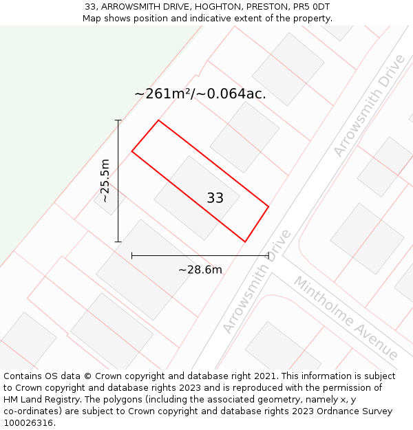 33, ARROWSMITH DRIVE, HOGHTON, PRESTON, PR5 0DT: Plot and title map