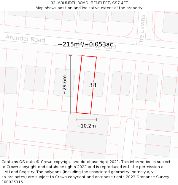33, ARUNDEL ROAD, BENFLEET, SS7 4EE: Plot and title map