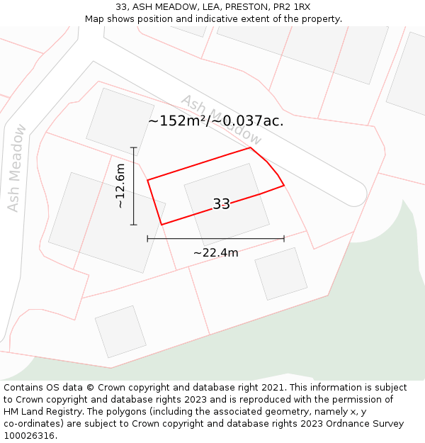 33, ASH MEADOW, LEA, PRESTON, PR2 1RX: Plot and title map
