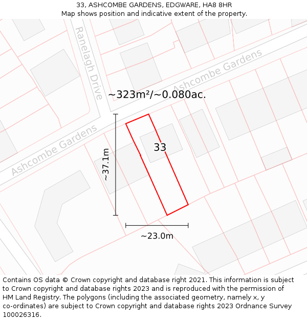 33, ASHCOMBE GARDENS, EDGWARE, HA8 8HR: Plot and title map
