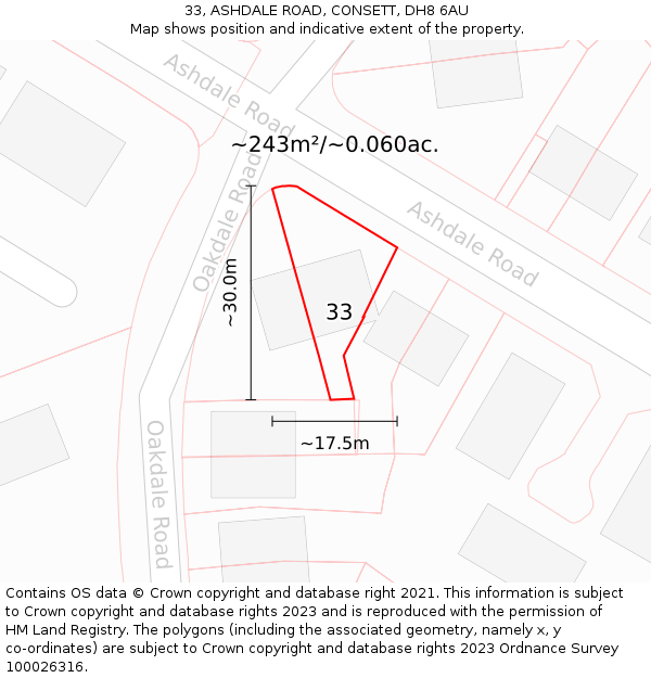 33, ASHDALE ROAD, CONSETT, DH8 6AU: Plot and title map