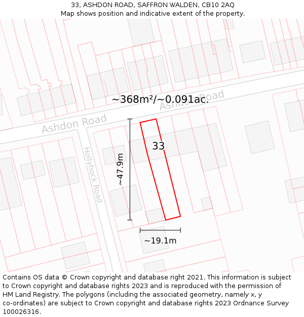 33, ASHDON ROAD, SAFFRON WALDEN, CB10 2AQ: Plot and title map