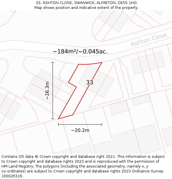 33, ASHTON CLOSE, SWANWICK, ALFRETON, DE55 1HG: Plot and title map