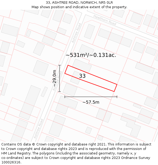33, ASHTREE ROAD, NORWICH, NR5 0LR: Plot and title map