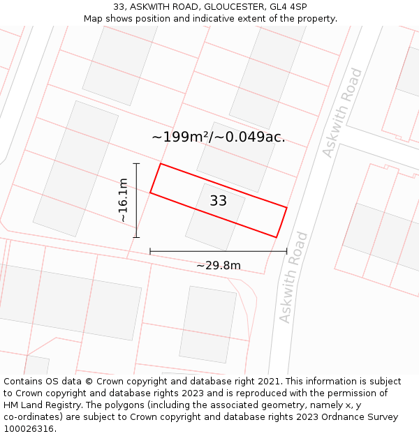 33, ASKWITH ROAD, GLOUCESTER, GL4 4SP: Plot and title map