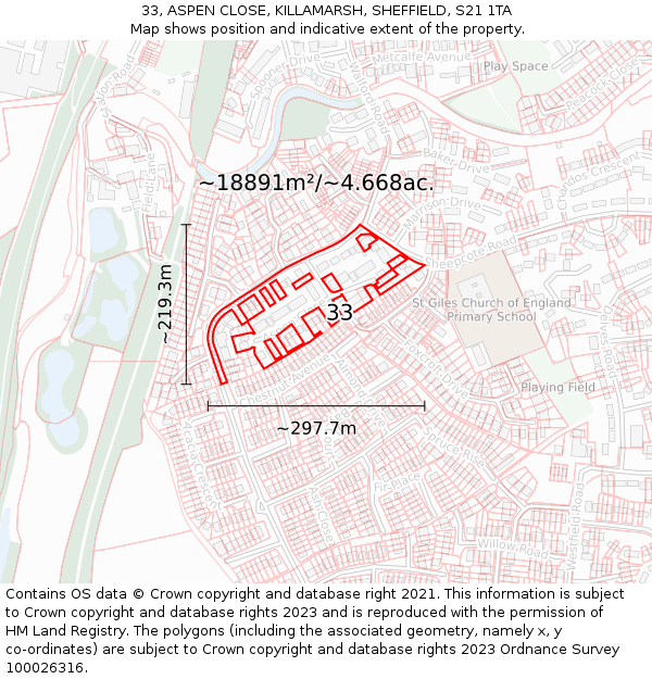 33, ASPEN CLOSE, KILLAMARSH, SHEFFIELD, S21 1TA: Plot and title map