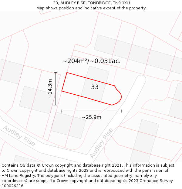 33, AUDLEY RISE, TONBRIDGE, TN9 1XU: Plot and title map