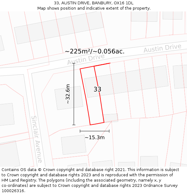 33, AUSTIN DRIVE, BANBURY, OX16 1DL: Plot and title map