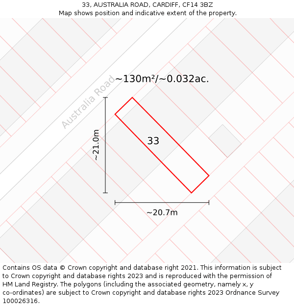 33, AUSTRALIA ROAD, CARDIFF, CF14 3BZ: Plot and title map