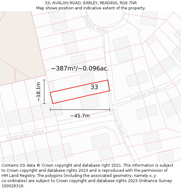 33, AVALON ROAD, EARLEY, READING, RG6 7NR: Plot and title map