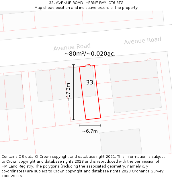 33, AVENUE ROAD, HERNE BAY, CT6 8TG: Plot and title map