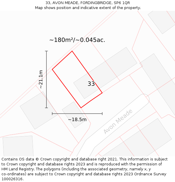 33, AVON MEADE, FORDINGBRIDGE, SP6 1QR: Plot and title map