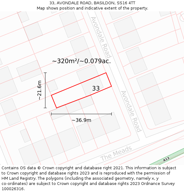 33, AVONDALE ROAD, BASILDON, SS16 4TT: Plot and title map