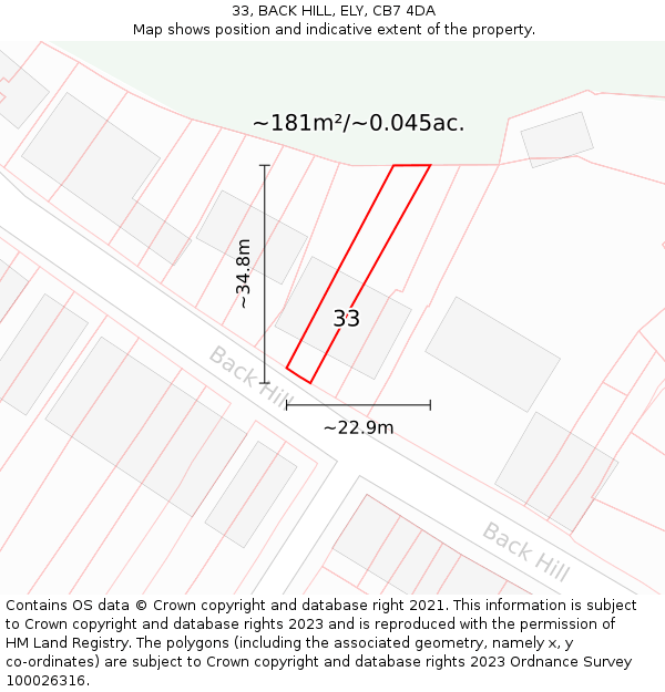 33, BACK HILL, ELY, CB7 4DA: Plot and title map
