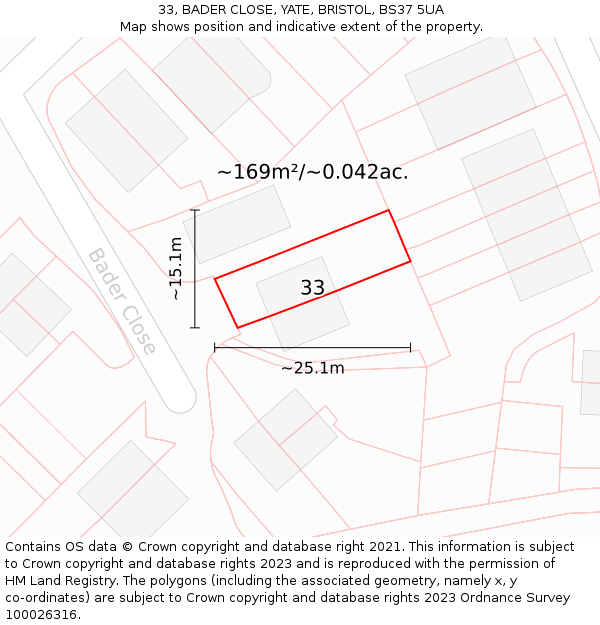 33, BADER CLOSE, YATE, BRISTOL, BS37 5UA: Plot and title map