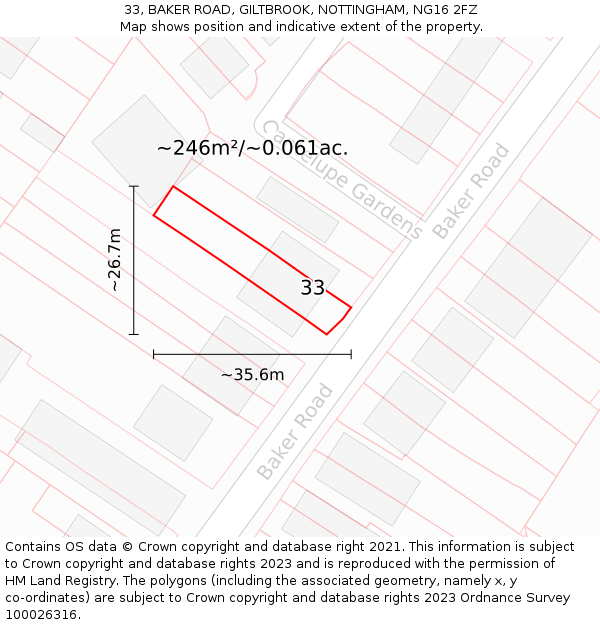 33, BAKER ROAD, GILTBROOK, NOTTINGHAM, NG16 2FZ: Plot and title map
