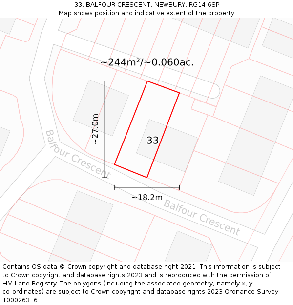 33, BALFOUR CRESCENT, NEWBURY, RG14 6SP: Plot and title map
