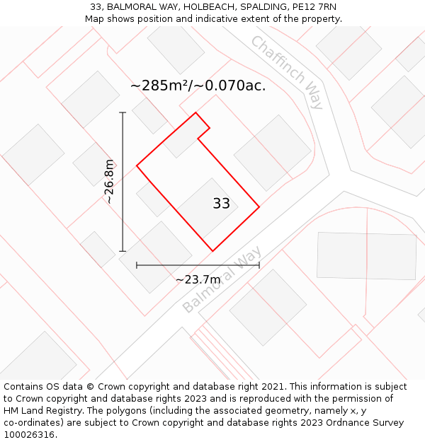 33, BALMORAL WAY, HOLBEACH, SPALDING, PE12 7RN: Plot and title map